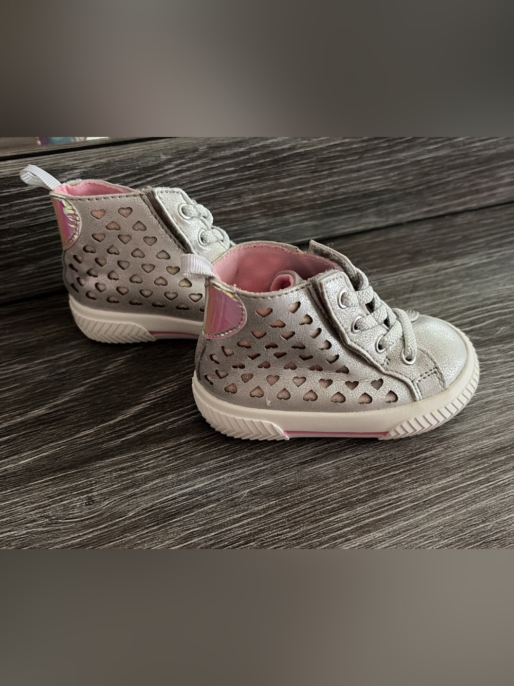 Silver Infant Booties with Pink Interior
